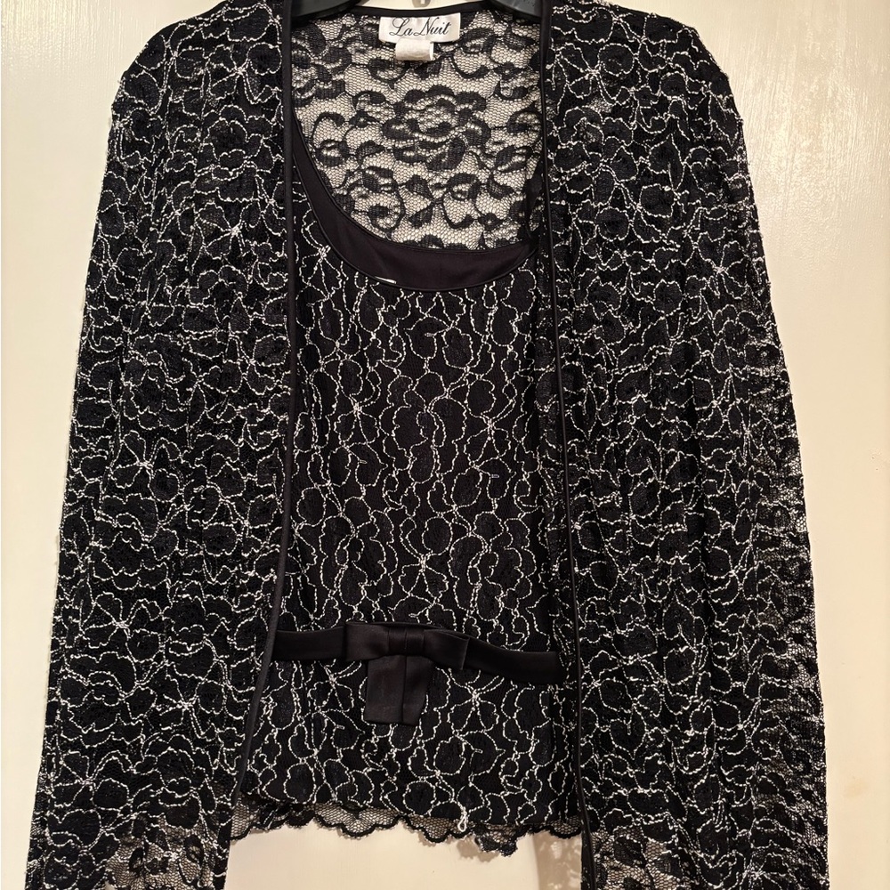 Chic Black and White Lace Cardigan by